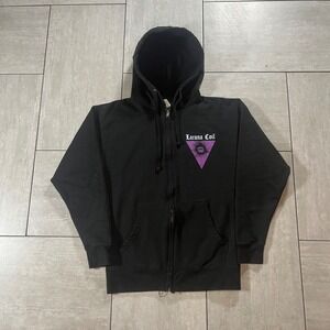 Lacuna Coil Band Hoodie Mens Size M Black Purple Eye Skeletal Graphic Full Zip